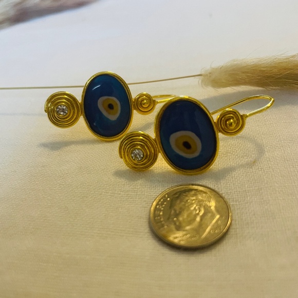 Evil Eye & Glass Dangle Earrings - Picture 2 of 9